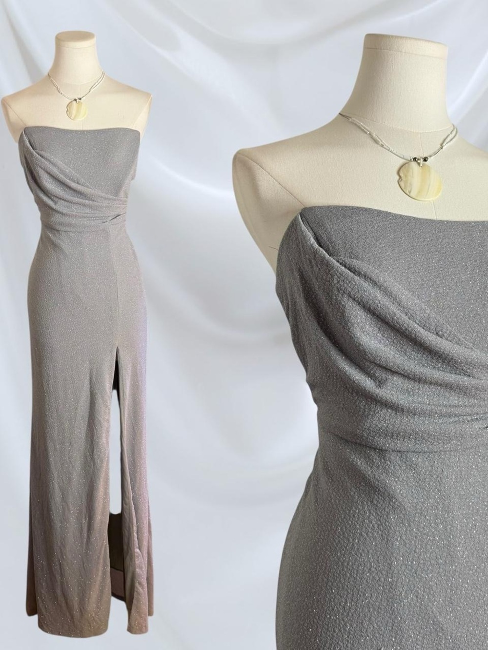 Strapless Shimmer Evening Gown - Silver Gray